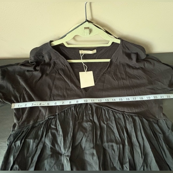 🥰2/$20 NEW ZARA Sz M Y2K Black Linen Cotton Babydoll Empire Waist Boho Blouse - Picture 9 of 9